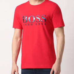 RED BOSS Logo Print Crew-Neck T-shirt 